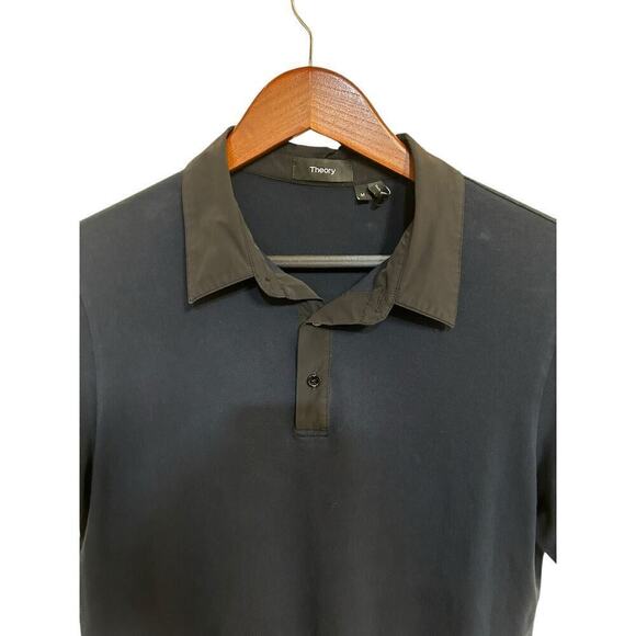 Theory Navy / Black Placket Standard Polo in Piqué Cotton - M - Picture 3 of 6